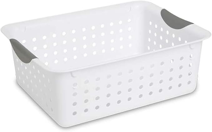 Sterilite Medium Ultra Basket, Closet Organizer Bin, Cabinets, Pantry, Shelving and Countertop Space, Open Container, White, 1-Pack
