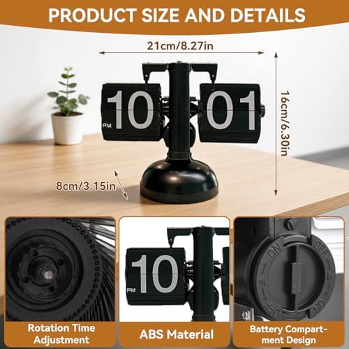 HERCHR Retro Flip Clock, Digital Automatic Flipping Clock Mechanical Page Flip Desk Clock Retro Digital Flip Down Clock Battery Powered Flip Clock Wіth Internal Gear Operated for Home Office Decor - Image 2