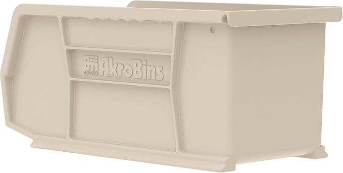 Akro-Mils 30230 AkroBins Plastic Storage Bins, Space-Saving Stackable Bins for Garage, Pantry, Craft Organization, 11" x 5" x 5", Stone, 12-Pack