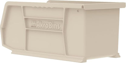 Akro-Mils 30230 AkroBins Plastic Storage Bins, Space-Saving Stackable Bins for Garage, Pantry, Craft Organization, 11" x 5" x 5", Stone, 12-Pack