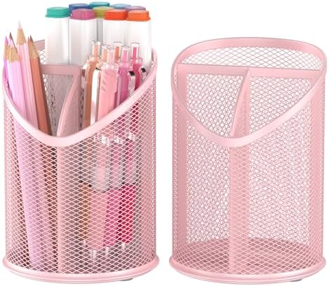 Delifox 2 Pack Pen Holder Mesh Round Pencil (Pink) by Delifox