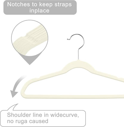 MIZGI Kids Velvet Hangers,Non-Slip Big Kids Hangers,14 Inch Hangers for Youth,Teen Clothes,Pack of 50（Ivory/Silver）