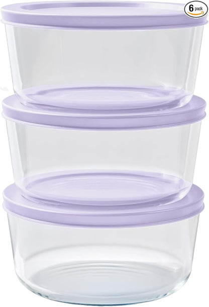 6-Piece Glass Food Storage Containers Set (3 Containers + 3 BPA-Free Lids) | 4-Cup, Leakproof | Microwave, Freezer, Oven & Dishwasher Safe | Ideal for Meal Prep & Pantry Organization, Purple