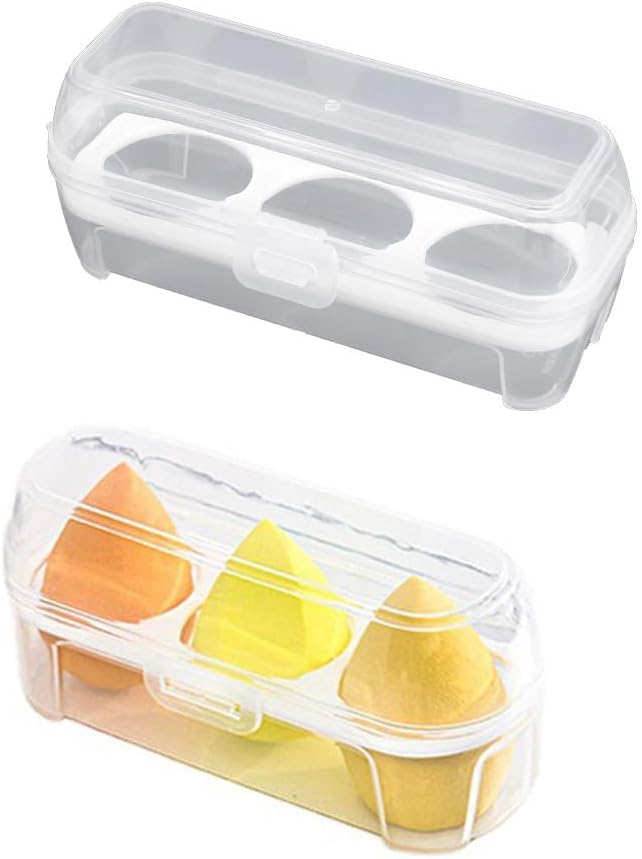 2 Pack Makeup Sponge Holder 3 Slot Container Beauty Sponge Case Powder Puff Storage Organizer Hard Protective Carrying Box Carrier for Beauty Makeup Blenders Set Blending Egg Travel Cosmetic