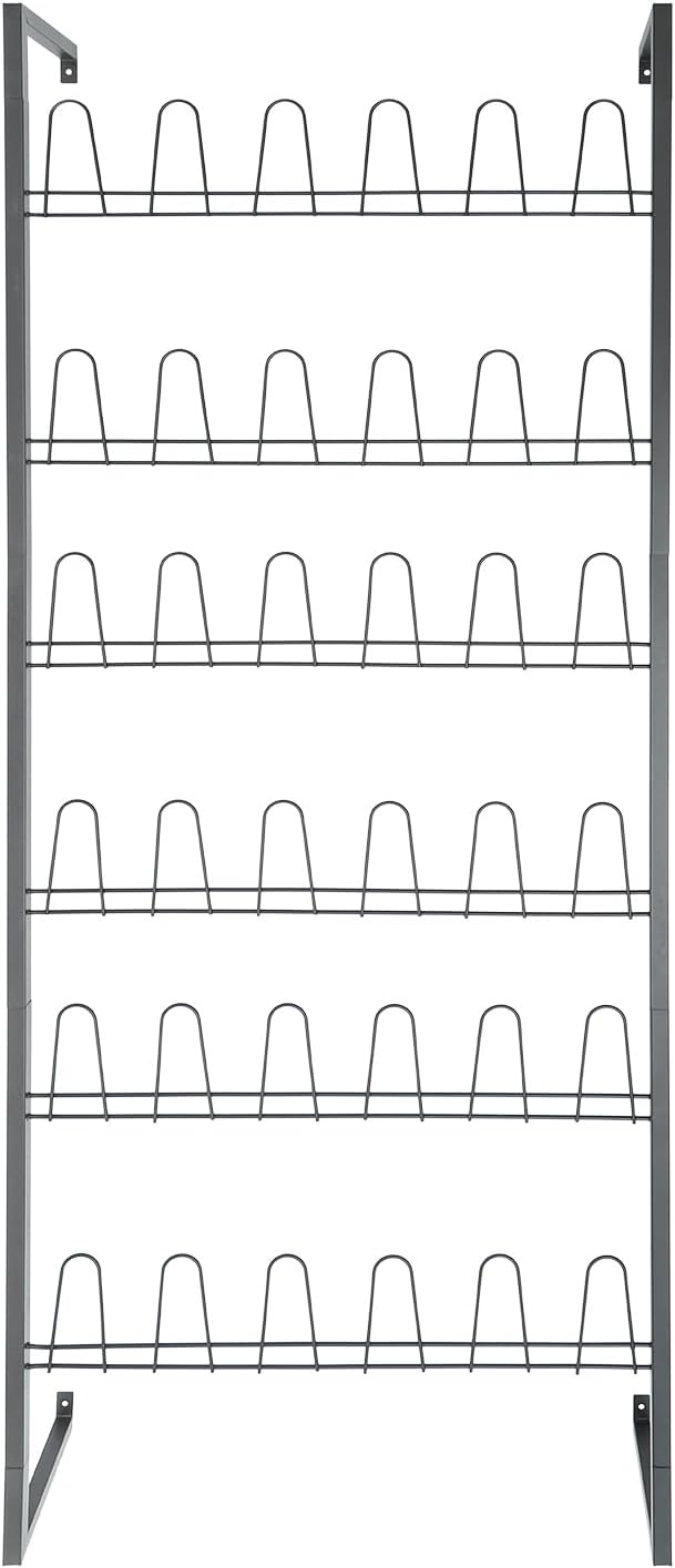 6 Tiers Metal Hanging Shoe Rack for 18 Pairs, Space-Saving Shoe Storage Shelf, Wall Mounted Shoe Organizer Tower for Entryway, Home, Retail Stores (Black)