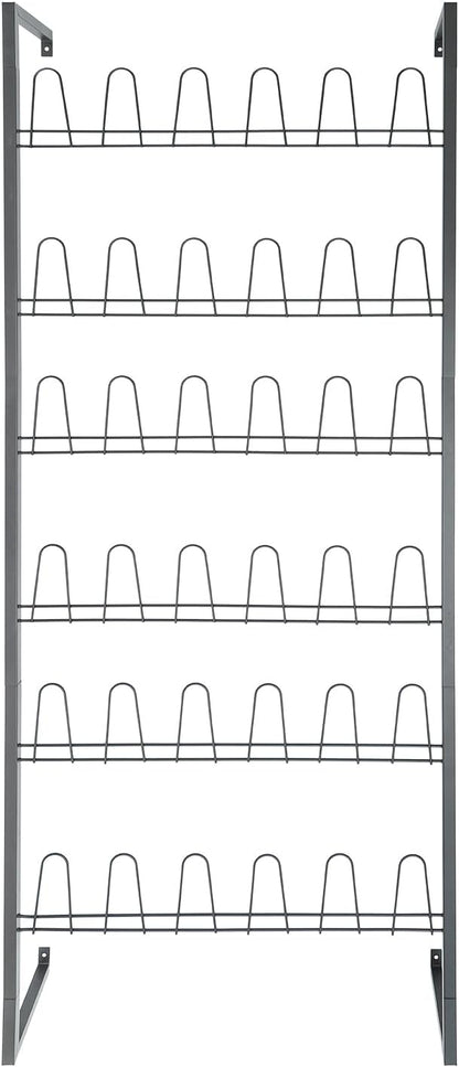 6 Tiers Metal Hanging Shoe Rack for 18 Pairs, Space-Saving Shoe Storage Shelf, Wall Mounted Shoe Organizer Tower for Entryway, Home, Retail Stores (Black)