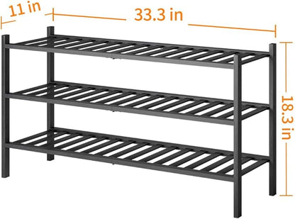 Long Shoe Rack, 3-Tier Bamboo Stackable Shoe Shelf Storage Organizer, Shoe Stand for Closet, Entryway and Hallway