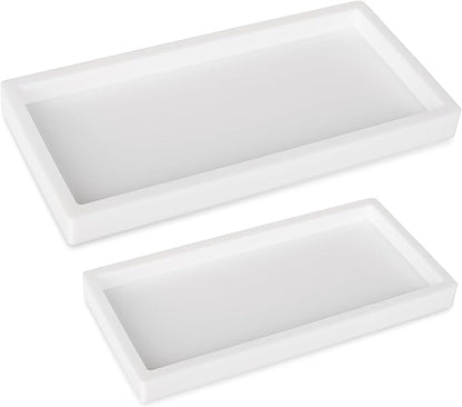 Bathroom Tray, Small Vanity Tray Silicone Soap Dish Sponge Holder Kitchen Sink Organizer Bathroom Accessories for Countertop, Toilet, Shower, 2 Pack, White