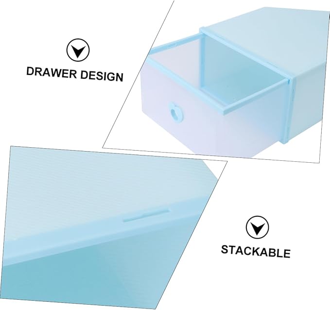 3Pcs Thickened Transparent PP Plastic Shoe Boxes with Drawer Design Dustproof and Moisture-resistant Loafers Storage Containers Light Blue Organizer for Closet and Cabinet