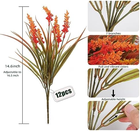 RECUTMS 12Pcs Artificial Fall Mum Flower Plant Outdoors Faux Plastic Shrub - Image 2