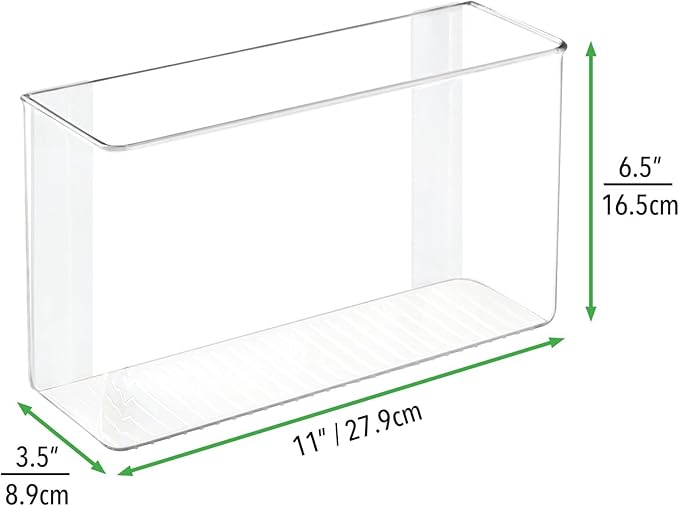 mDesign Plastic Adhesive Mount Storage Organizer Container for Kitchen or Pantry Wall Organization - Space Saving Holder for Sandwich Bags, Foil - 11" Wide - Ligne Collection - 4 Pack - Clear