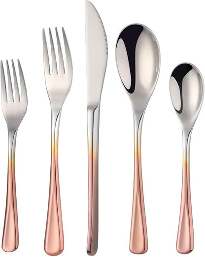 Fine Flatware Set, Baikai 20 Pieces Silverware Cutlery Sets, Stainless Steel Gradient Rose Gold Kitchen Tableware Utensils Service for 4, Dishwasher Safe