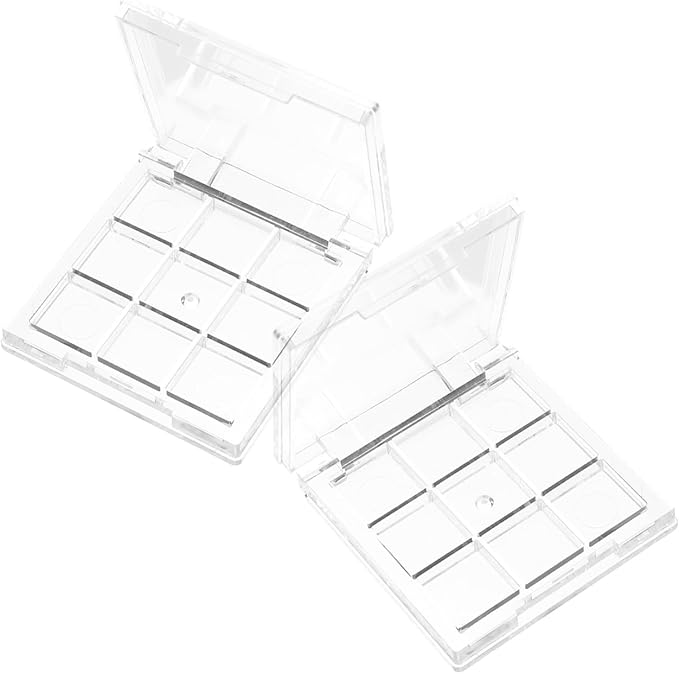 NOLITOY 2pcs Compact Transparent Empty Eyeshadow Box 9-Color Diy Refillable Makeup Palette Travel-Friendly Cosmetic Container 2.56 Inches