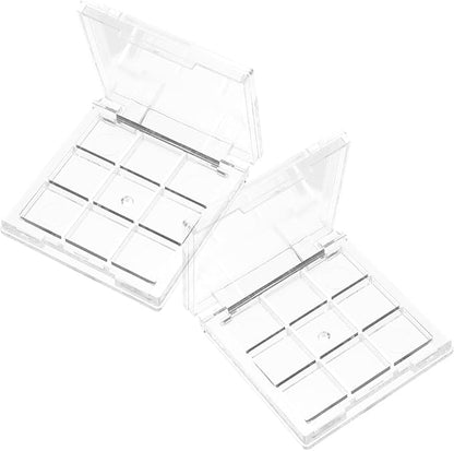 NOLITOY 2pcs Compact Transparent Empty Eyeshadow Box 9-Color Diy Refillable Makeup Palette Travel-Friendly Cosmetic Container 2.56 Inches