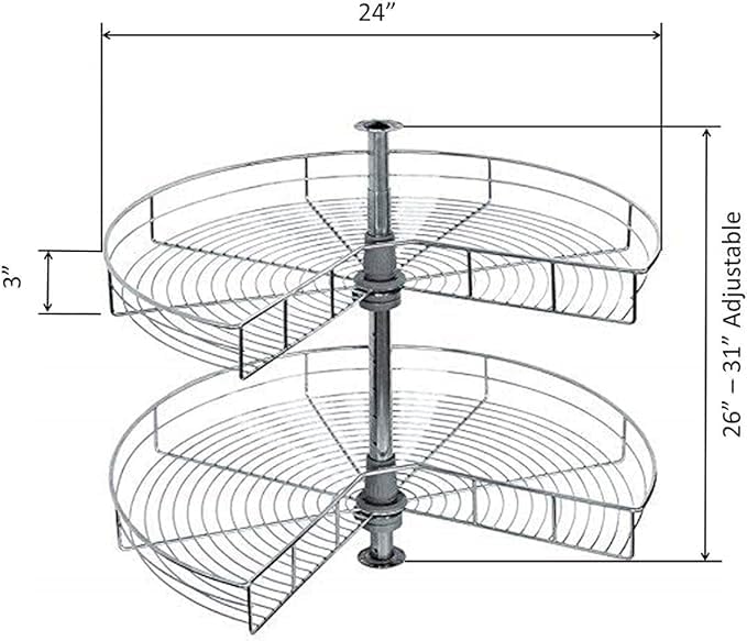 Dowell Base Cabinet Kidney Shape Dia.24 270° Lazy Susan, 2 Shelves, Kitchen Base Corner Cabinet Organizer (Chrome 4001 270 24)