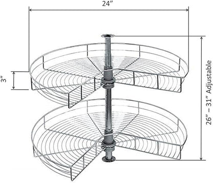 Dowell Base Cabinet Kidney Shape Dia.24 270° Lazy Susan, 2 Shelves, Kitchen Base Corner Cabinet Organizer (Chrome 4001 270 24)