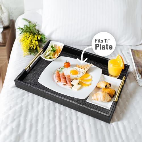 ATZYmolin 17"x12" Leather Serving Tray, Gold Handle Vanity Platter, Black - Image 4