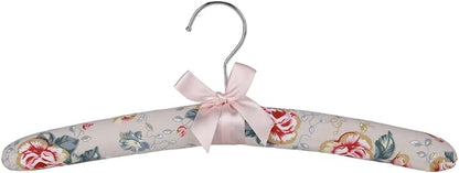 Decorative Padded Clothes Hangers, Floral Pattern with Satin Bow, Set of 5 (Rose)
