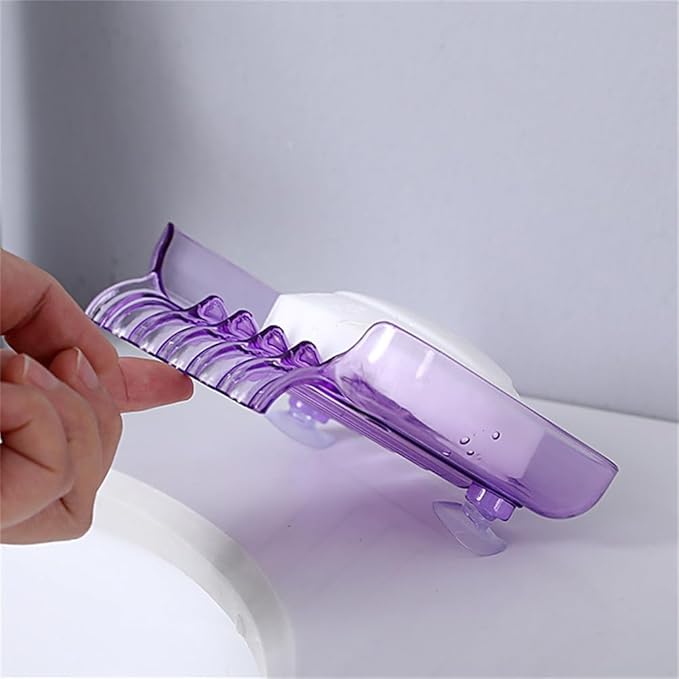 Purple Rectangular Soap Dish, 5.1 x 3.7 Inches, Plastic, Suction Cup, Space-Saving, Drainable, Bathroom & Shower Soap Holder