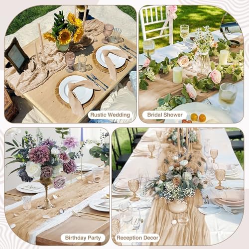 6 Pack Beige Cheesecloth Table Runner 17x108 Inch Boho Gauze Cheese Cloth Fabric Table Runners Semi Sheer Rustic Table Decor for Wedding Party Bridal Baby Shower Birthday Holiday Home Decor - Image 6