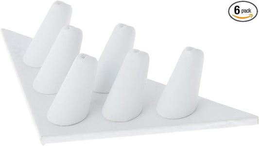 Plymor White Faux Leather Ring Finger Display, Six on Triangular Base, 7" W x 3.25" D x 1.5" H (Pack of 6)