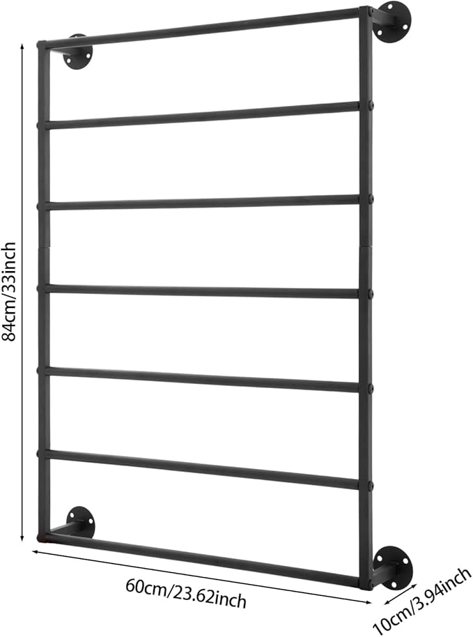 Wall Mounted Display Rack, 7-Tier Wall Mounted Scarf Rack, Black Towels Storage Rack, Wrapping Paper Ribbon Organizer, Metal Wall Display Rack for Bedroom, Retail Store, Flower Shop