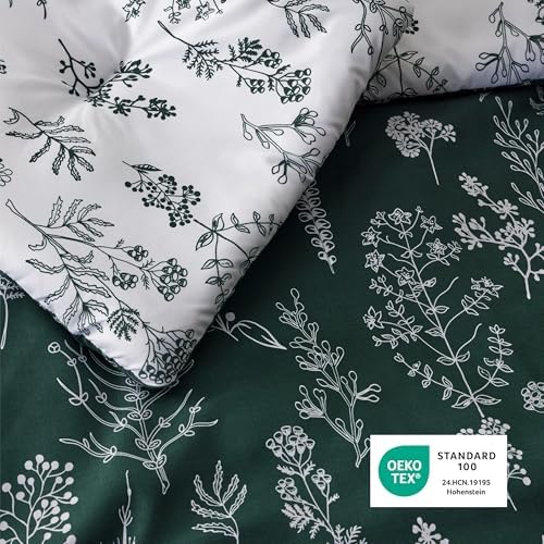 Bedsure Floral Comforter Set Cute Bedding Set Full Reversible Dark Green - Image 5