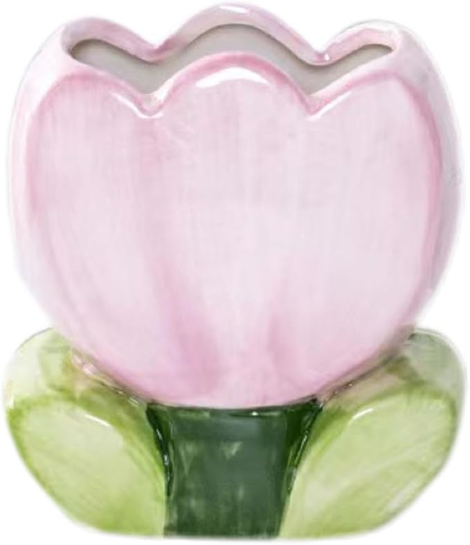 TANG SONG Ceramic Tulip Make up Brush Holder Flower Cosmetic Storage Box Pen and Pencil Holder Desktop Organizers (Purple)