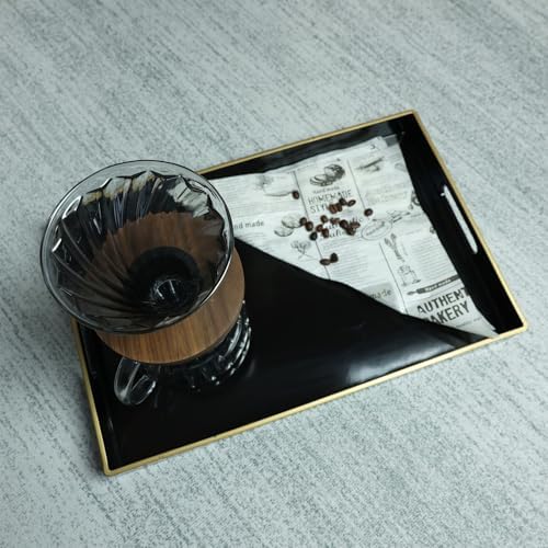 Spsyrine Black Decorative Serving Tray with Handles, Elegant Plastic Coffee Table Tray for Ottoman, Living Room, Home Decor 15.6" X 10.2" - Image 3