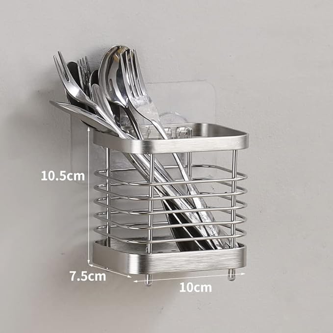Cyrank Utensil Drying Rack Basket Holder, Stainless Steel Utensil Drying Rack, Flatware Silverware Caddie Holder Basket Organizer Draining Wall Mount No Drilling for Kitchen(S-silver)