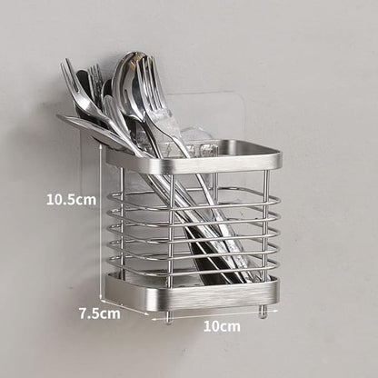 Cyrank Utensil Drying Rack Basket Holder, Stainless Steel Utensil Drying Rack, Flatware Silverware Caddie Holder Basket Organizer Draining Wall Mount No Drilling for Kitchen(S-silver)