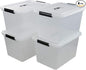 25 Quart Clear Latching Tote, Plastic Storage Bin with Black Handle, Pack of 4