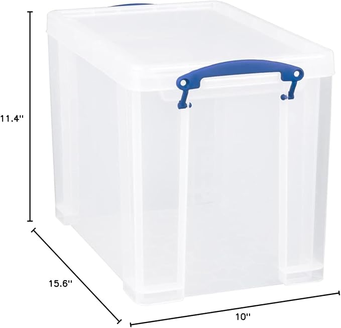 Really Useful Box 19 Liter Plastic Stackable Storage Container w/Snap Lid & Built-In Clip Lock Handles for Home & Office Organization, Clear (4 Pack)