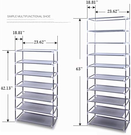 MallMall 10 Tiers Shoe Rack with Dustproof Cover Closet,30-Pair Shoes Rack Storage Cabinet Organizer (Gray)