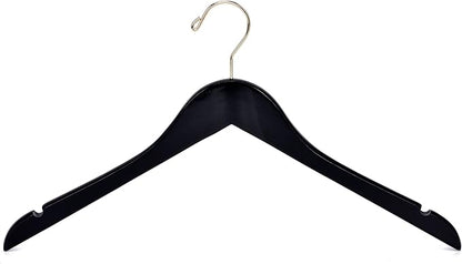 Quality Black Semi Curved Wooden Suit Hangers, 20-Pack Smooth Finish Solid Wood Coat Hanger with Swivel Hook, Jacket, Pant, Dress Clothes Hangers (Black - Gold Hook, 20)