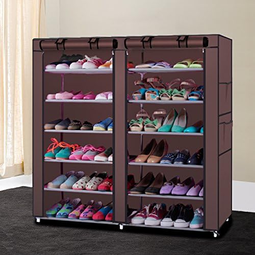 LIKOVSCI Shoe Rack Tool Free Easy Assembled Shoe Shelf Storage Organizer with Dustproof Nonwoven Fabric Cover (Coffee, 6-Tier 2-Row)