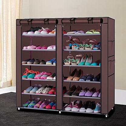 LIKOVSCI Shoe Rack Tool Free Easy Assembled Shoe Shelf Storage Organizer with Dustproof Nonwoven Fabric Cover (Coffee, 6-Tier 2-Row)