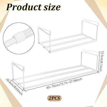 UNICRAFTALE 2Pcs Expandable Shoe Rack Organizer for Closet Adjustable Retractable Storage Rack White Hanging Under Cabinet Shelf for Shoes Clothing Kitchen Items Space Saving Solution Long 40~70cm