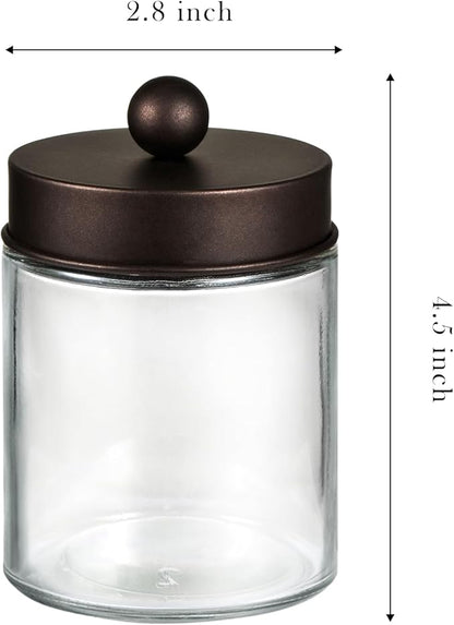 SheeChung 2 Pack Qtip Holder Dispenser - Glass Apothecary Jars with Rust-Proof Stainless Steel Lids - Modern Farmhouse Bathroom Vanity Organizer for Cotton Swabs, Balls, Pad (Bronze,1Pack)