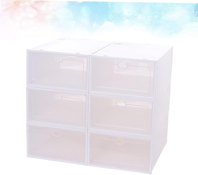 VANZACK 6PCS Thickened Transparent Stackable Shoes Storage Box Plastic Shoe Organizer for Men White Frame Shoebox Container for Small Spaces Dorm Closets