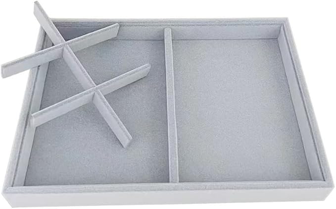 Gray Velvet Stackable Organizer Premium Quality Stackable Tray Halft 6 Grid and Half Open Multi Function Storage Drawer Divider Closet Inserts