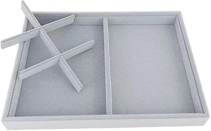 Gray Velvet Stackable Organizer Premium Quality Stackable Tray Halft 6 Grid and Half Open Multi Function Storage Drawer Divider Closet Inserts