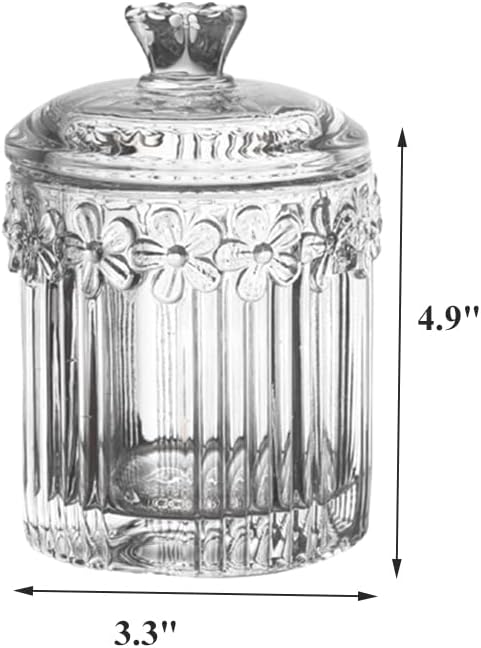 Decorative Glass Jar with Lid, Clear Apothecary Jar Crystal Canister Jar Bathroom Vanity Organizer for Cotton Ball & Swab, Cotton Pads, Hair Band, Jewelry, Tea and Candy Storage