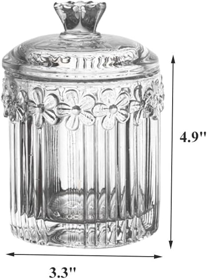 Decorative Glass Jar with Lid, Clear Apothecary Jar Crystal Canister Jar Bathroom Vanity Organizer for Cotton Ball & Swab, Cotton Pads, Hair Band, Jewelry, Tea and Candy Storage