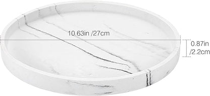 Emibele Vanity Tray, Resin Round Tray Decorative Storage Organizer for Bathroom Toilet Tank Bedroom Kitchen Countertop, Jewelry Storage Dresser Tray for Candle, Lotion Bottle, Cosmetics, Gravel White