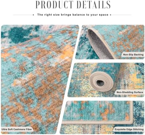 Area Rug Living Room: 5x5 Modern Washable Soft Carpet Rosy Haze - Image 7