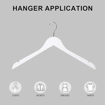 Premium Wooden Top Hangers, Heavy Duty Solid Wood Suit Hangers with 360° Swivel Hook & Anti-Slip Notches, Durable Clothes Hangers for Jackets, Coats, Shirts & Dresses(White/12-PCS)