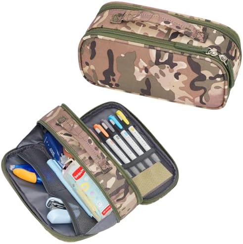 ECHSRT Large Tactical Pencil Case, 3-Compartment Zipper Pouch, Camo Green by ECHSRT
