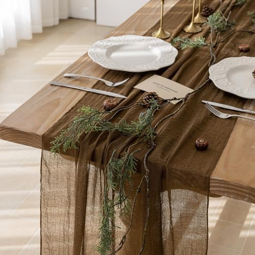 2Pcs Coffee Cheesecloth Table Runner 120 Inches for Party Home Decor by KEKETOARRANGE