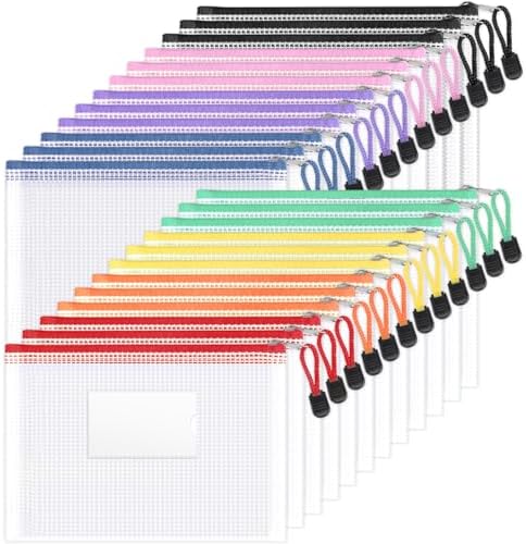 Sooez 24 Pack Mesh Zipper Pouch Bags with Label Pocket, A5 (9.4×6.8 in) by Sooez